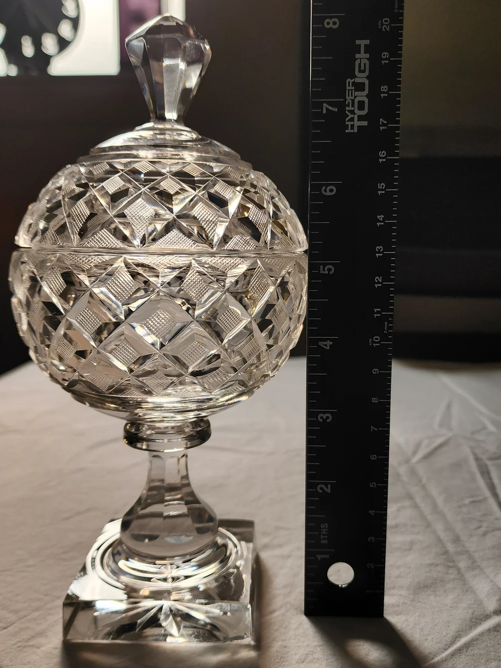 Cut Crystal Covered Compote - Clear Glass Candy Dish
